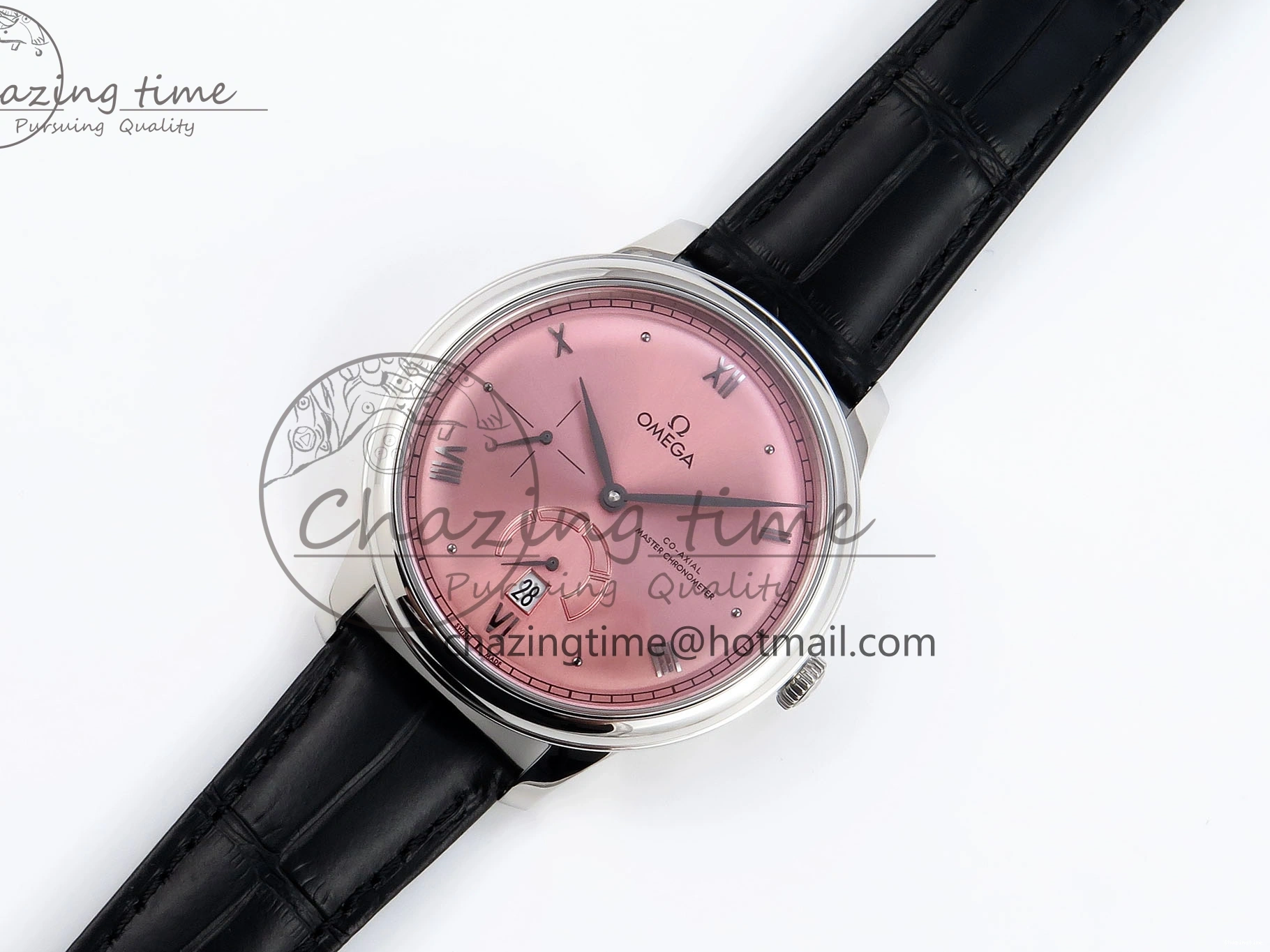 0421 AllSeason De Ville Power Reserve SS MKF 1:1 Best Edition Pink Dial on Black Leather Strap 7738